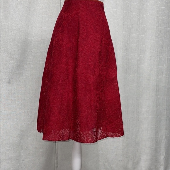 Women’s Red Skirt Lace Jacquard Pleated High Waist Floral Pleated A-Line NEW - Picture 8 of 11